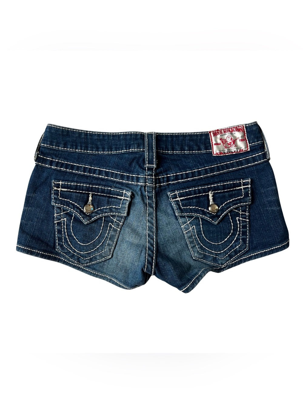 True Religion Indigo Women’s Denim Shorties with Signature Pocket Stitching